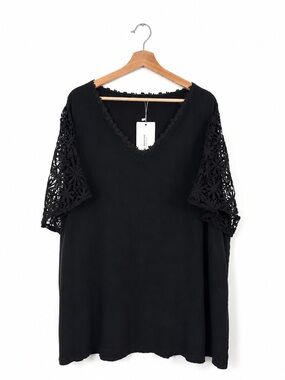 BloomChic Black Lace Sleeve Blouse Tee Whimsigoth Goth Coquette Plus Size 26
